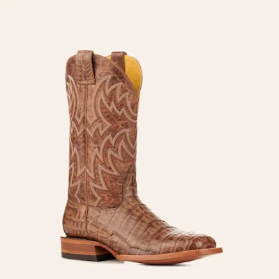 Cavender's Men's Orix Brown and Chestnut Caiman Belly Wide Square Toe Exotic Cowboy Boots