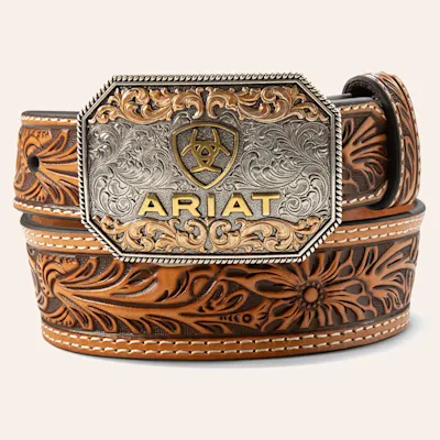 Ariat Boy's Etched Buckle Leather Floral Tooled Belt