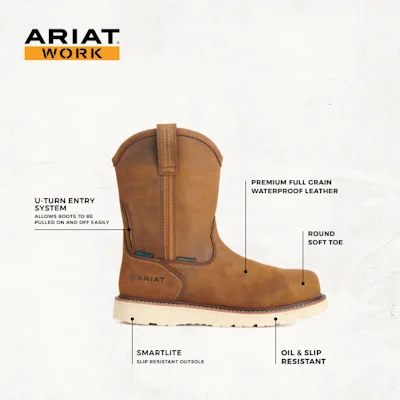 Ariat Men's Rebar Wedge Distressed Brown Waterproof Round Toe Pull-On Work Boots