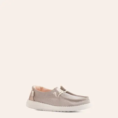 Hey Dude Youth Girls' Wendy Metallic Sparkle Rose Gold Moc Toe Lace Up Casual Shoes