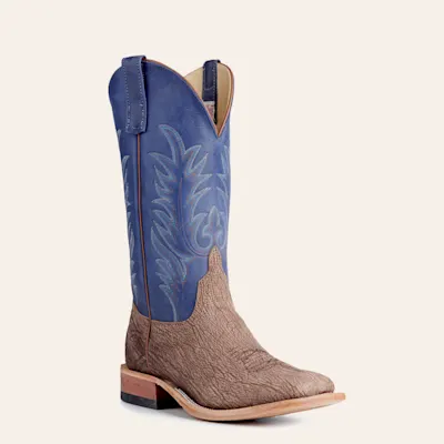 Anderson Bean Men's Tan and Royal Blue Hybrid Sole Wide Square Toe Cowboy Boots