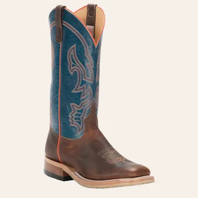 Anderson Bean Men's Briar Brown and Teal Wide Square Toe Cowboy Boot