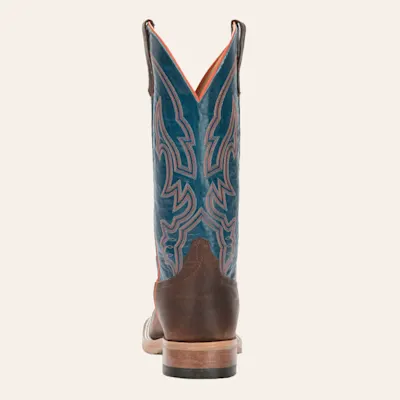 Anderson Bean Men's Briar Brown and Teal Wide Square Toe Cowboy Boot