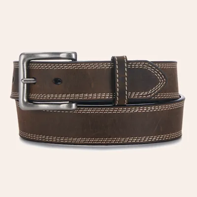 Cavender's Men's Dark Brown Leather with White Stitching Western Belt
