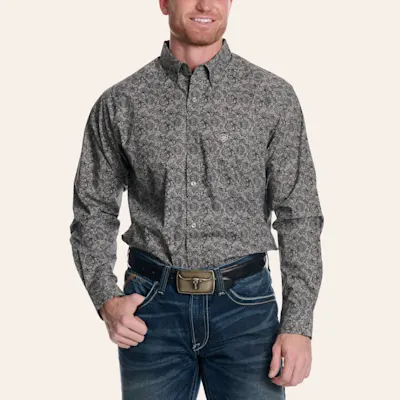 Ariat Men’s Black & Gray Paisley Print Long Sleeve Western Shirt