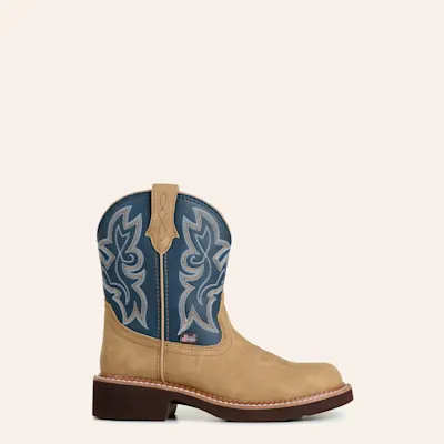 Justin Women's Honey & Denim Round Toe Cowboy Boots 5 Justin Women's Honey & Denim Round Toe Cowboy Boots