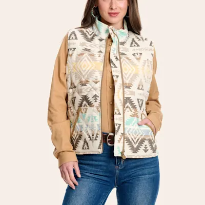 Outback Trading Co. Women's Rosalie Cream Aztec Vest - Plus Sizes