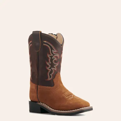 Old West Toddlers Light Brown and Dark Brown Wide Square Toe Cowboy Boots