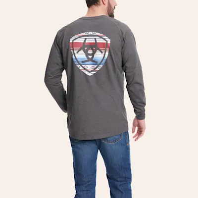 Ariat Men's Air Crew Charcoal & Aztec Logo Shield Gray FR Work Shirt