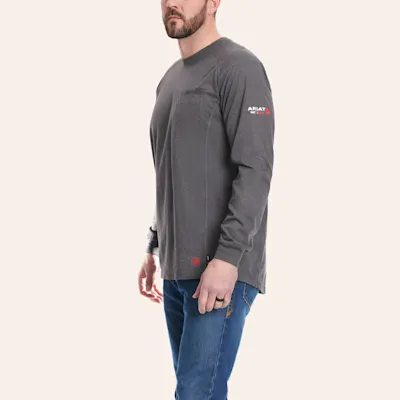 Ariat Men's Air Crew Charcoal & Aztec Logo Shield Gray FR Work Shirt