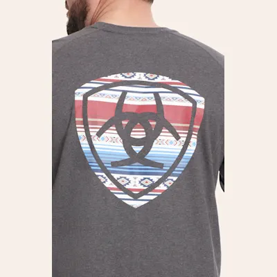 Ariat Men's Air Crew Charcoal & Aztec Logo Shield Gray FR Work Shirt