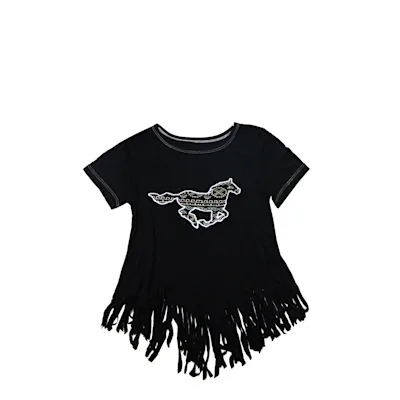 Cowgirl Hardware Girl's Black Aztec Horse Fringed Top