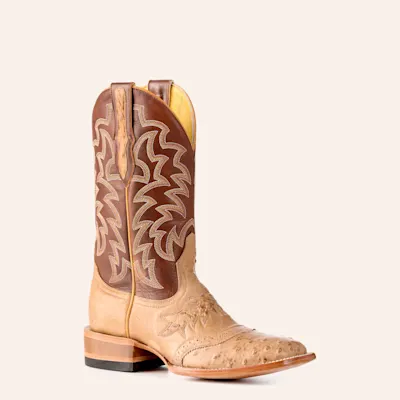 Cavender's Women's Sand & Cognac Ostrich Wide Square Toe Cowboy Boots
