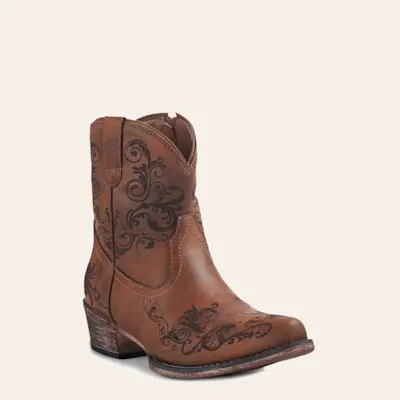 Roper Women's Tan Laser Print Snip Toe Cowboy Booties