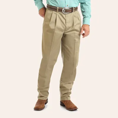 Wrangler Men's Khaki Pleated Front Relaxed Fit Wrinkle Resistant Casual Pants - Big
