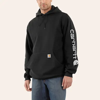Carhartt Men's Black & White Logo Graphic Sleeve Work Hoodie