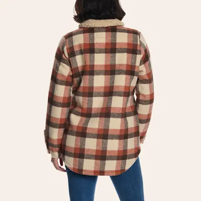 Cotton & Rye Women’s Beige & Red Plaid Print Sherpa Shacket