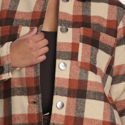 Cotton & Rye Women’s Beige & Red Plaid Print Sherpa Shacket