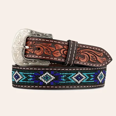 Twisted X Kid's Leather Belt with Blue and White Aztec Beading