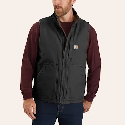 Carhartt Men's Black Washed Duck Mock Neck Sherpa Lined Vest