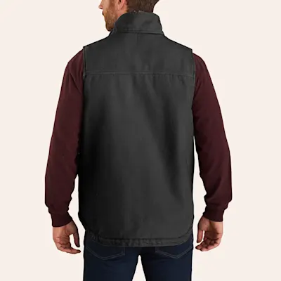 Carhartt Men's Black Washed Duck Mock Neck Sherpa Lined Vest