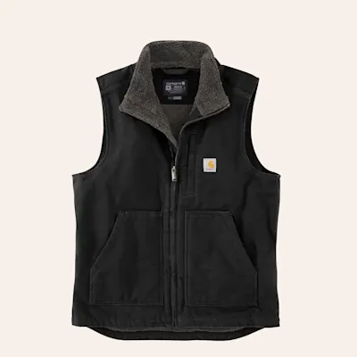 Carhartt Men's Black Washed Duck Mock Neck Sherpa Lined Vest