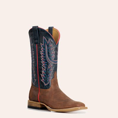 Anderson Bean Men's Horsepower Distressed Tobacco & Blue Wide Square Toe Cowboy Boots