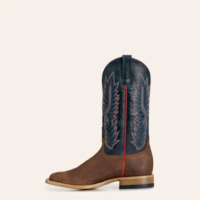 Anderson Bean Men's Horsepower Distressed Tobacco & Blue Wide Square Toe Cowboy Boots