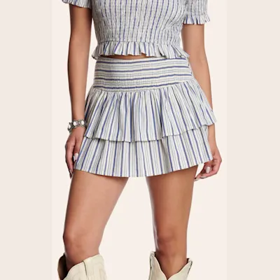 TCEC Women's Blue & White Stripe Ruffled Skirt