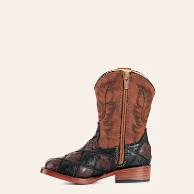 Roper Bird Blocks Toddler Burgundy & Black Faux Ostrich Cowboy Boots