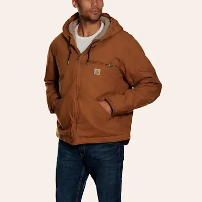 Carhartt Men's Washed Duck Brown Sherpa Lined Jacket
