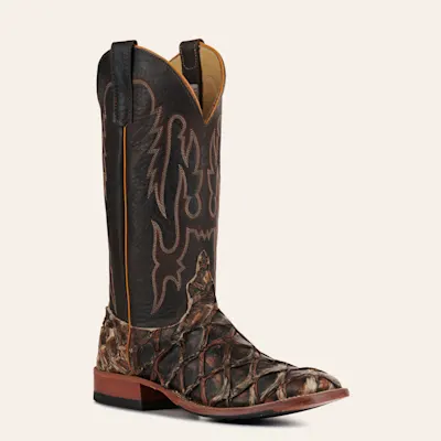 Anderson Bean Men's Black and Rusty Brown Big Bass Wide Square Toe Exotic Cowboy Boot