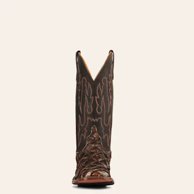 Anderson Bean Men's Black and Rusty Brown Big Bass Wide Square Toe Exotic Cowboy Boot