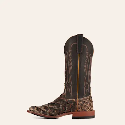 Anderson Bean Men's Black and Rusty Brown Big Bass Wide Square Toe Exotic Cowboy Boot