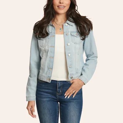 BBJ Women's Retro Light Wash Denim Distressed Jacket