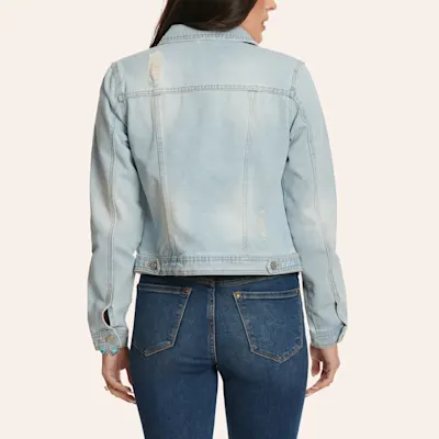 BBJ Women's Retro Light Wash Denim Distressed Jacket
