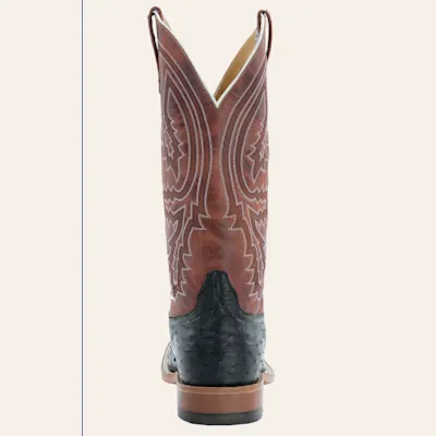 Anderson Bean Men's Black Full Quill Ostrich and Rust Lava Square Toe Exotic Cowboy Boots