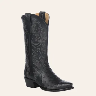 Cavender’s Women’s Full Quill Ostrich Black Exotic Snip Toe Cowboy Boots