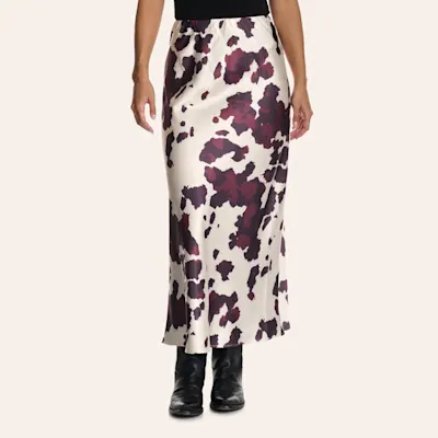TCEC Women's Cow Print Satin Midi Skirt
