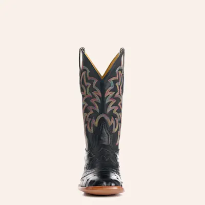 Cavender's Women's Black Ostrich Colorful Stitch Wide Square Toe Cowboy Boots