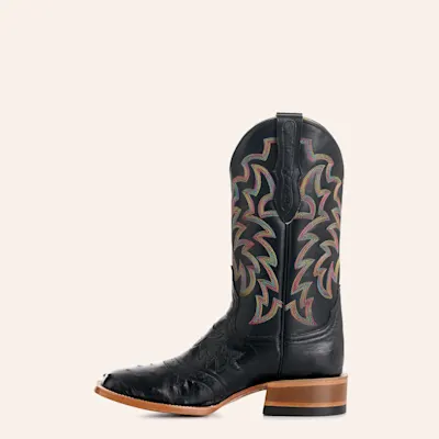 Cavender's Women's Black Ostrich Colorful Stitch Wide Square Toe Cowboy Boots
