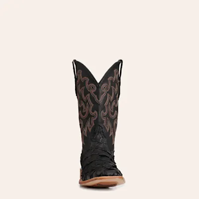 Cavender's Men's Black Pirarucu & Cowhide Wide Square Toe Exotic Cowboy Boots