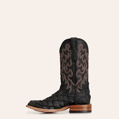 Cavender's Men's Black Pirarucu & Cowhide Wide Square Toe Exotic Cowboy Boots