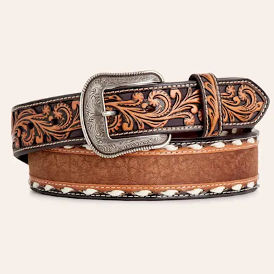 Rafter C Men's Tapered Brown & Black Stitched Silver Buckle Belt