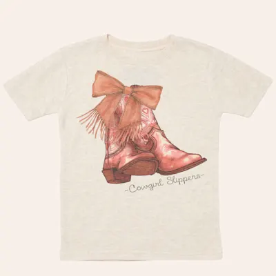 Twisted Filly Toddler Girls' Heather Ivory Cowgirl Slippers Graphic T-Shirt