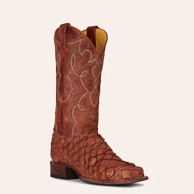 Cavender's Men's Mango Buffalo and Peanut Piracuru Wide Square Toe Exotic Cowboy Boots