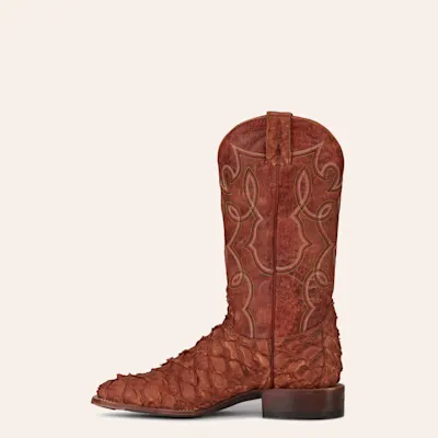 Cavender's Men's Mango Buffalo and Peanut Piracuru Wide Square Toe Exotic Cowboy Boots