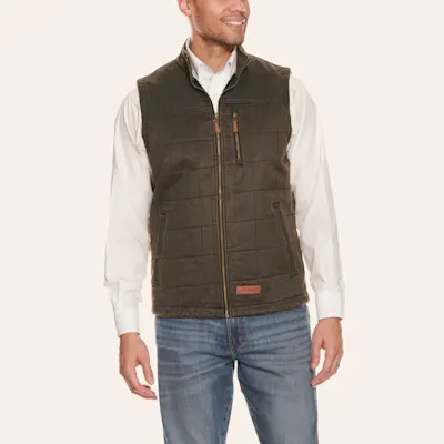 Rafter C Men's Dark Brown Quilted Faux Oil Skin Vest