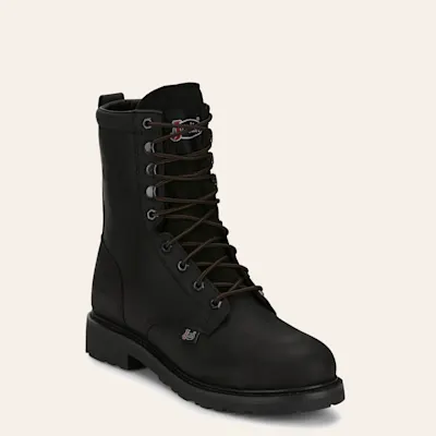 Justin Men's Black Lace-Up Waterproof Round Steel Toe Work Boots