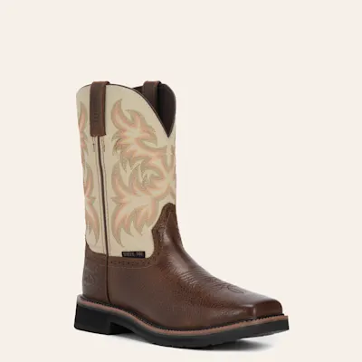 Justin Men's Stampede Driller Rich Brown and Ivory Square Steel Toe Work Boot